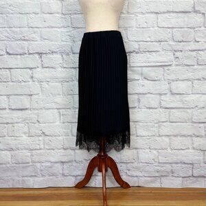 Free Press Black Pleated Lace Midi Skirt